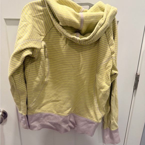 GapFit Women’s L Yellow Gray Striped Full Zip Hoodie Fleece Lined Thumb Holes - Picture 4 of 10